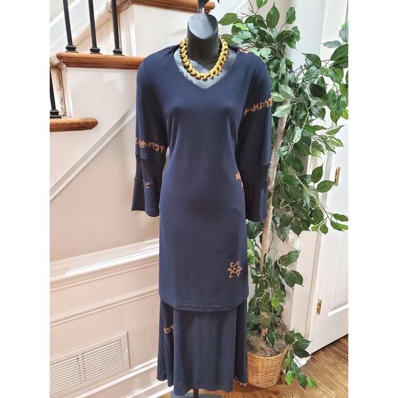 Heide Ost Textured Black Cotton Long Sleeve Blouse & Skirt 2 Pc's Suit Size XL - Picture 1 of 13